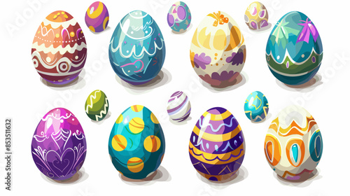 Vector of colorful assortment of vibrant Easter eggs on isolated white background