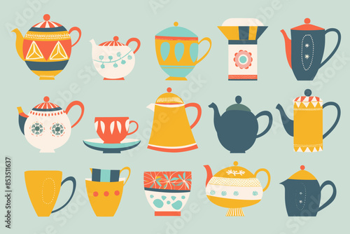 Vector of colorful tableware set on isolated background