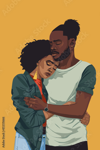 Vector of an African-American woman comforting and supporting depressed man
