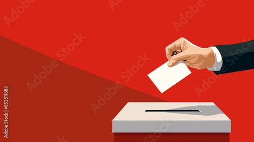Vector of a citizen casting a vote on a red background