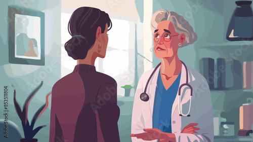 Vector of a female patient receiving comprehensive medical examination from an old female doctor