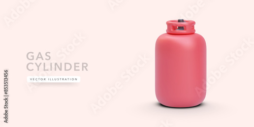 Red gas cylinder in realistic style isolated on light background. Vector illustration