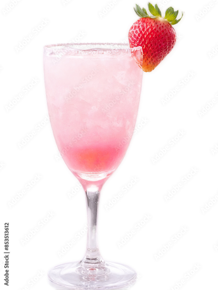 Sweet Serenade Fruity pink cocktail in a tall slender glass garnished with a strawberry slice Sweet Serenade Fruity pink cocktail in a tall slender glass garnished with a strawberry slice