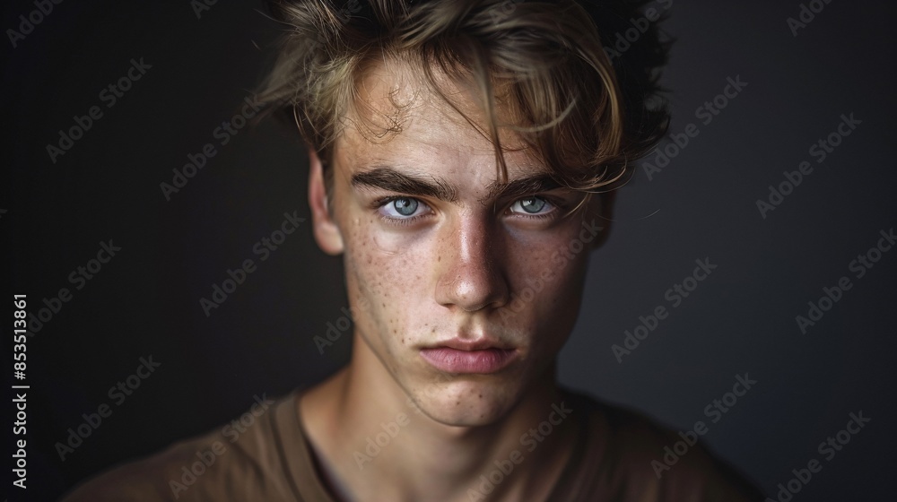 A highly detailed photograph of a confident young adult, looking directly at the camera with a poised and composed expression, every aspect of their individuality captured in sharp detail A highly detailed photograph of a confident young adult, looking directly at the camera with a poised and composed expression, every aspect of their individuality captured in sharp detail
