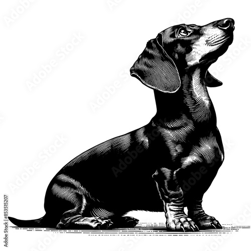 Hand drawn Cute Dachshund in full-body, vector sketch isolated on white background.