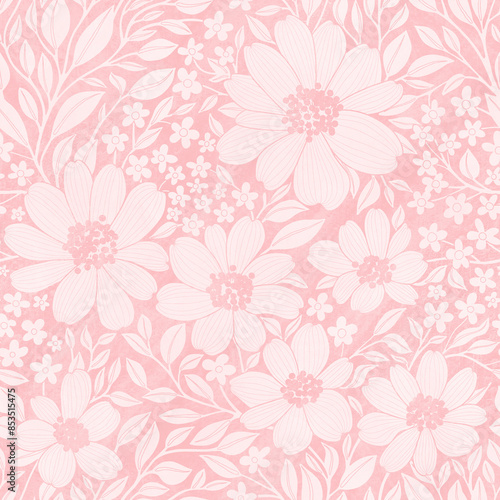 Wallpaper Mural Floral Seamless Pattern of Pastel Light Pink Flowers and Leaves, Repeat Wallpaper Print Texture. Perfectly for Wrappings Papers, Textiles, Fabrics, Decor Ornament. Torontodigital.ca