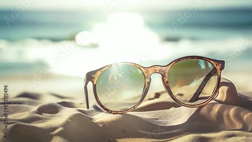 Wallpaper Mural sunglasses on the sand as a vacation sea travel background animation 4k new stock video footage AI Torontodigital.ca