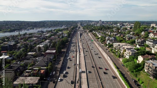 Moderate vehicle traffic on Interstate Highway, Seattle, Washington, 4K photo