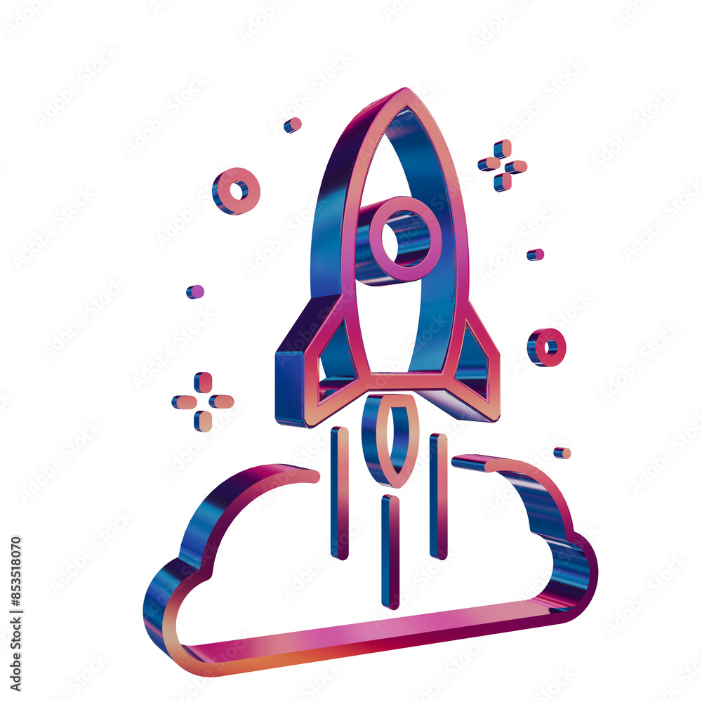 3D Neon Retro Icon - Rocket Launch with Floating Symbols 3D Neon Retro Icon - Rocket Launch with Floating Symbols