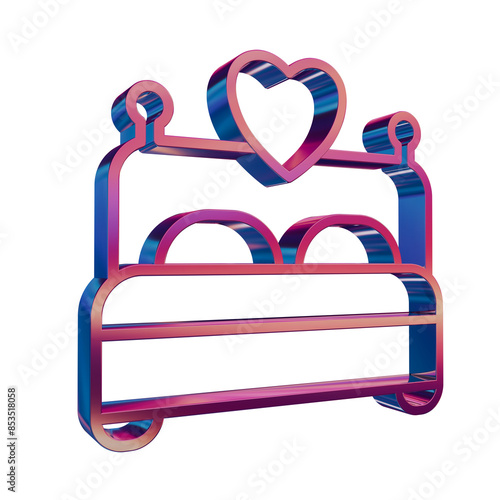 3D Neon Retro Icon - Bed with Heart Symbol