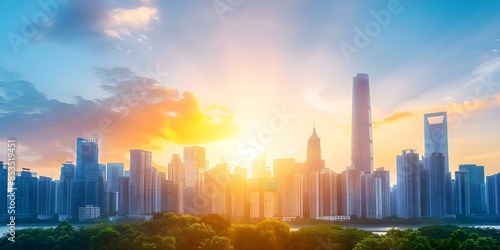 Chinas focus on sustainable urban development and green technologies ensures a prosperous future. Concept Sustainable Urban Development, Green Technologies, Future Prosperity, China's Initiatives #853519451