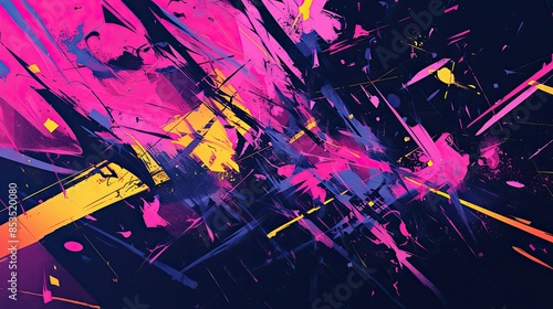 an abstract neon colored pattern in purple, yellow and black, in the style of neo-pop iconography, dark green and pink, splattered/dripped, neo-geo minimalism, flickr, bold lines, geometric shapes photo