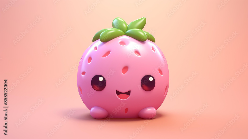 Adorable clay strawberry icon on matte background with subtle gradients in kawaii style for design projects. Adorable clay strawberry icon on matte background with subtle gradients in kawaii style for design projects.