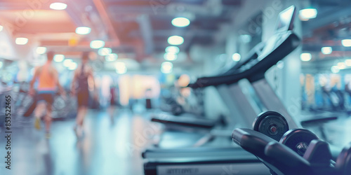 Wallpaper Mural Fitness Center Energetic blurred background image of a fitness center with various exercise equipment, people working out, and motivational posters Torontodigital.ca