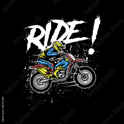 Fun, Playful, Youthful, Vintage, Motocross T-shirt Design Illustration