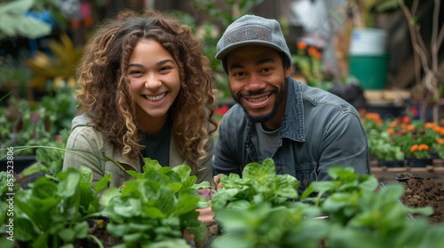 Wallpaper Mural An LGBTQ+ couple gardening in a community plot, with vertical gardens and a rainwater harvesting system visible in the background Torontodigital.ca