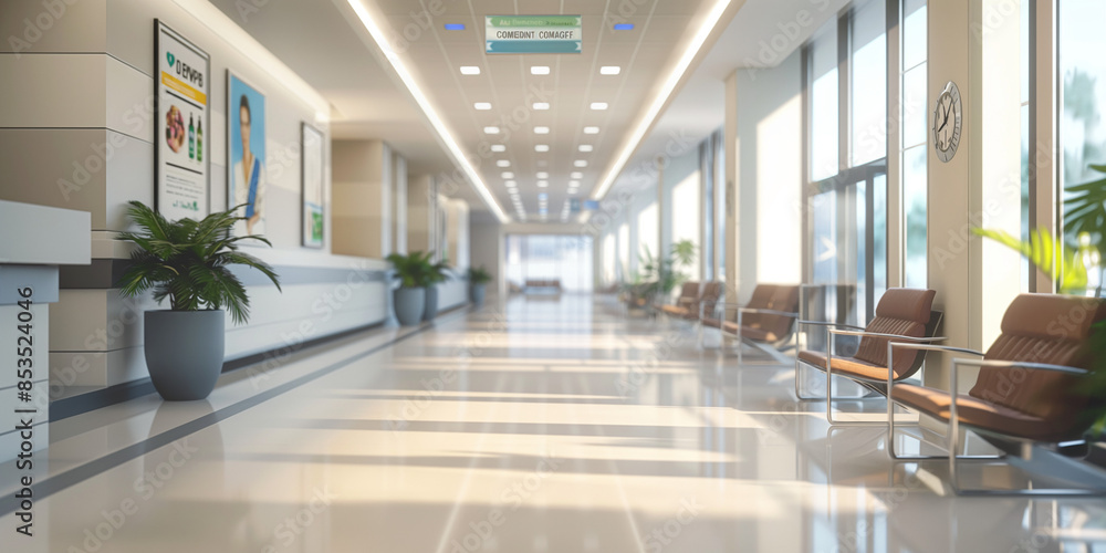 Hospital Lobby Modern blurred background image of a hospital lobby with comfortable seating, informational posters Hospital Lobby Modern blurred background image of a hospital lobby with comfortable seating, informational posters
