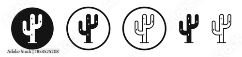 Cactus flat liner icon set.