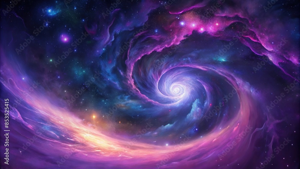 A vivid cosmic swirl with stars and nebulae in purple and pink hues. A vivid cosmic swirl with stars and nebulae in purple and pink hues.