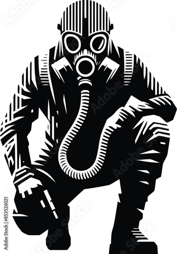 gasmask silhouete with cyberpunk pattern illustration