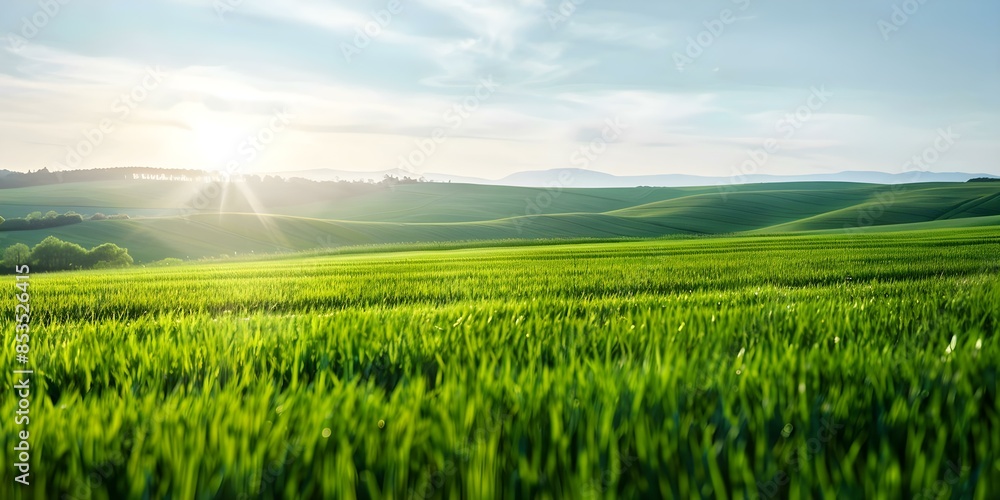 Fototapeta premium The Tranquil Countryside A Symbol of Nature's Fertile Splendor and Growth. Concept Nature's Beauty, Serene Landscapes, Unspoiled Wilderness, Rural Life, Bountiful Harvest