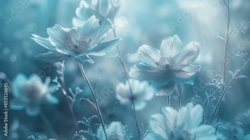 Beautiful fantastic flowers. Blue fantasy background.