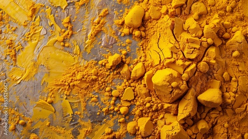 Vibrant Yellow Pigment Powder on Artistic Palette - Close-Up of Colorful Crushed Pigment on Textured Surface, Perfect for Creative Projects, Art Supplies, and Design Inspiration