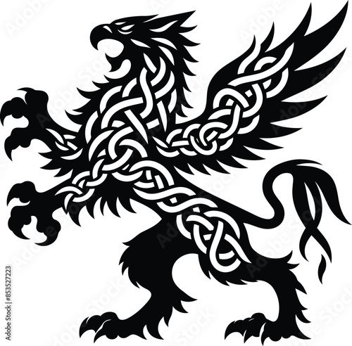 griffin in silhouete with celtic knot pattern illustration