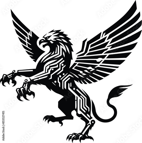 griffin silhouete with cyberpunk pattern illustration