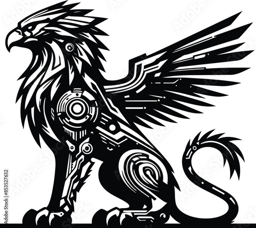 griffin silhouete with cyberpunk pattern illustration