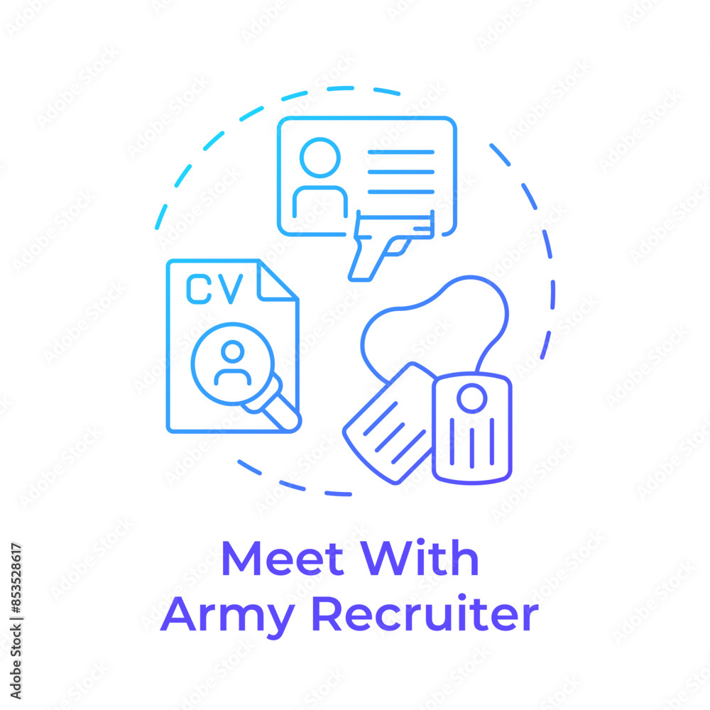 Meet with army recruiter blue gradient concept icon. Physical health, military specialty. Round shape line illustration. Abstract idea. Graphic design. Easy to use in infographic, presentation Meet with army recruiter blue gradient concept icon. Physical health, military specialty. Round shape line illustration. Abstract idea. Graphic design. Easy to use in infographic, presentation