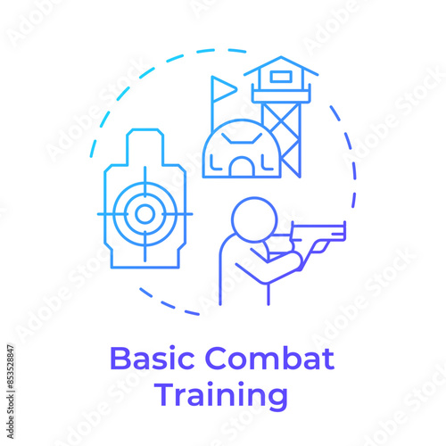 Basic combat training blue gradient concept icon. Military camp, army job. Shooting target body. Round shape line illustration. Abstract idea. Graphic design. Easy to use in infographic, presentation