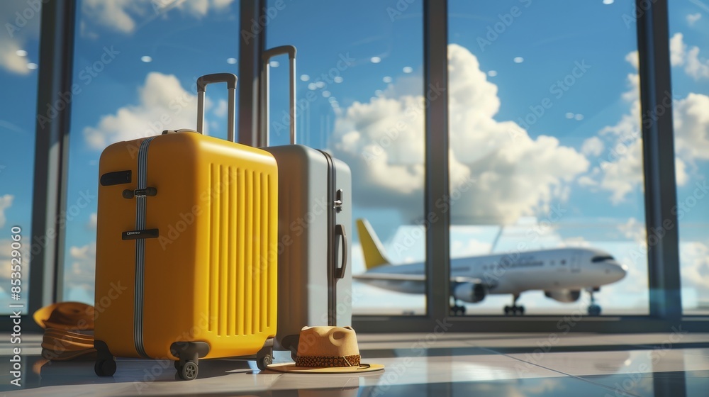 3D Visualization Of Two Suitcases With Sunglasses 3D Visualization Of Two Suitcases With Sunglasses