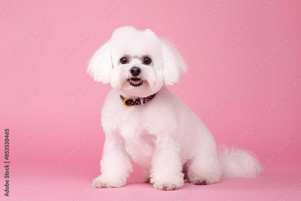A white dog with a pink background A white dog with a pink background