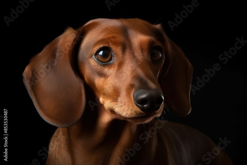 A small brown dog with a black nose and brown eyes
