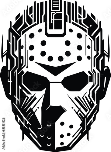 hockey mask killer silhouete with cyberpunk pattern illustration