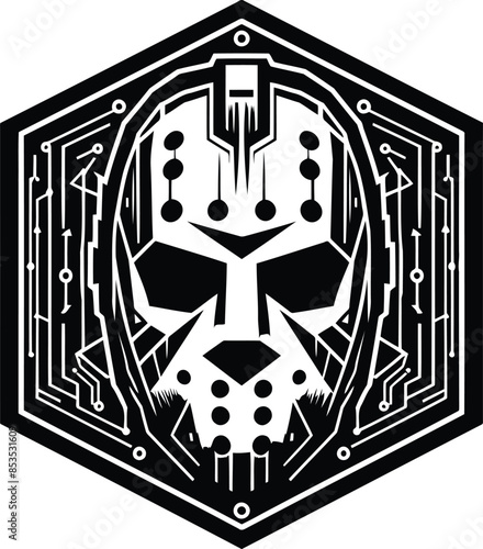 hockey mask killer silhouete with cyberpunk pattern illustration