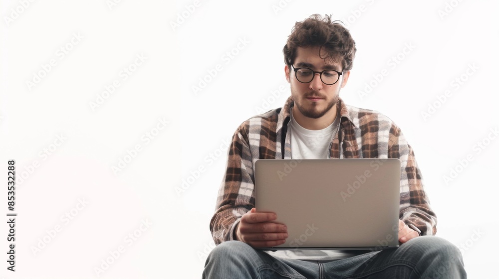 Successful caucasian young man student freelancer using laptop, watching webinars, working remotely, e-learning e-commerce Successful caucasian young man student freelancer using laptop, watching webinars, working remotely, e-learning e-commerce