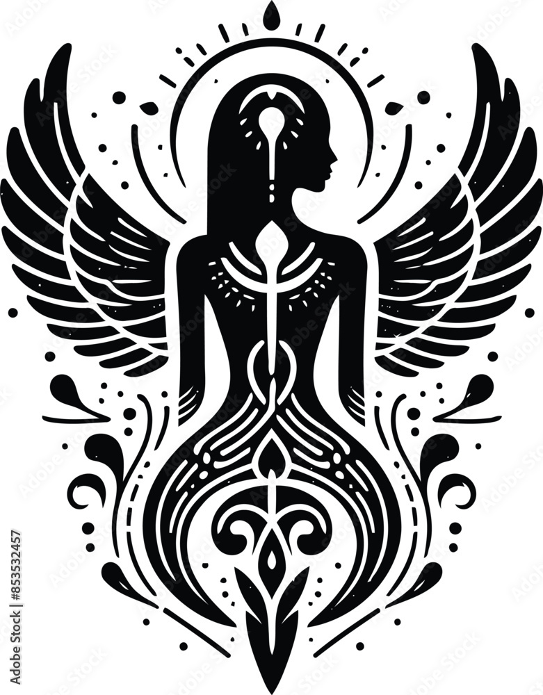 horus egypt deity in silhouete with bohemian nature pattern illustration horus egypt deity in silhouete with bohemian nature pattern illustration