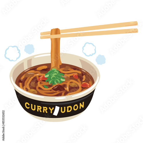 麺を持ち上げられたカップカレーうどん