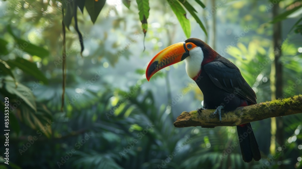 toucan tropical bird sitting on a tree branch in natural wildlife environment in rainforest jungle toucan tropical bird sitting on a tree branch in natural wildlife environment in rainforest jungle