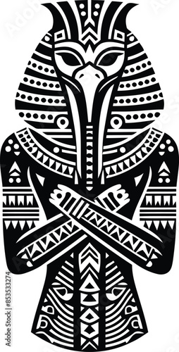 horus egypt deity silhouete with Polynesian ethnic pattern illustration