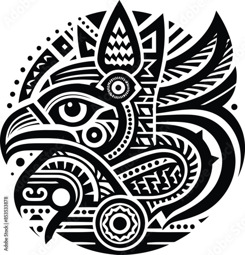 horus egypt deity silhouete with Polynesian ethnic pattern illustration