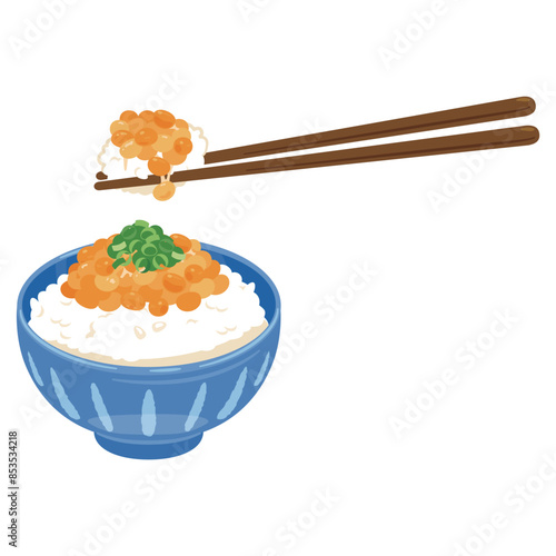 お箸で持ち上げられた納豆ご飯
