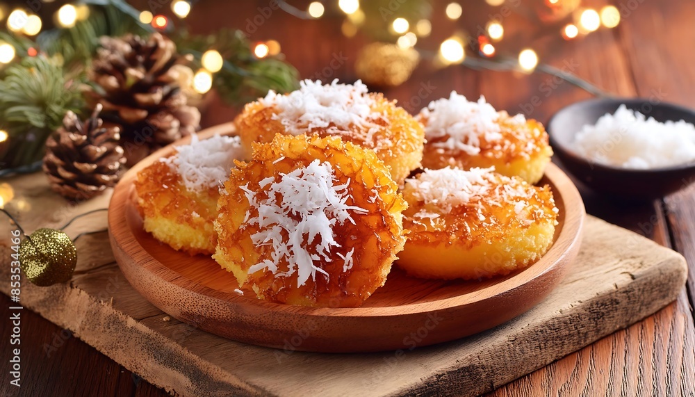 Pang Jee, toasted rice cakes topped with shredded coconut and sugar Pang Jee, toasted rice cakes topped with shredded coconut and sugar