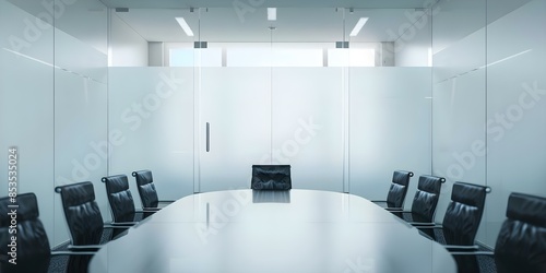 Creating a Soundproof Meeting Environment Frosted Glass Walls, Round Table, and Acoustic Tiles. Concept Office Renovation, Soundproofing Solutions, Meeting Room Design photo