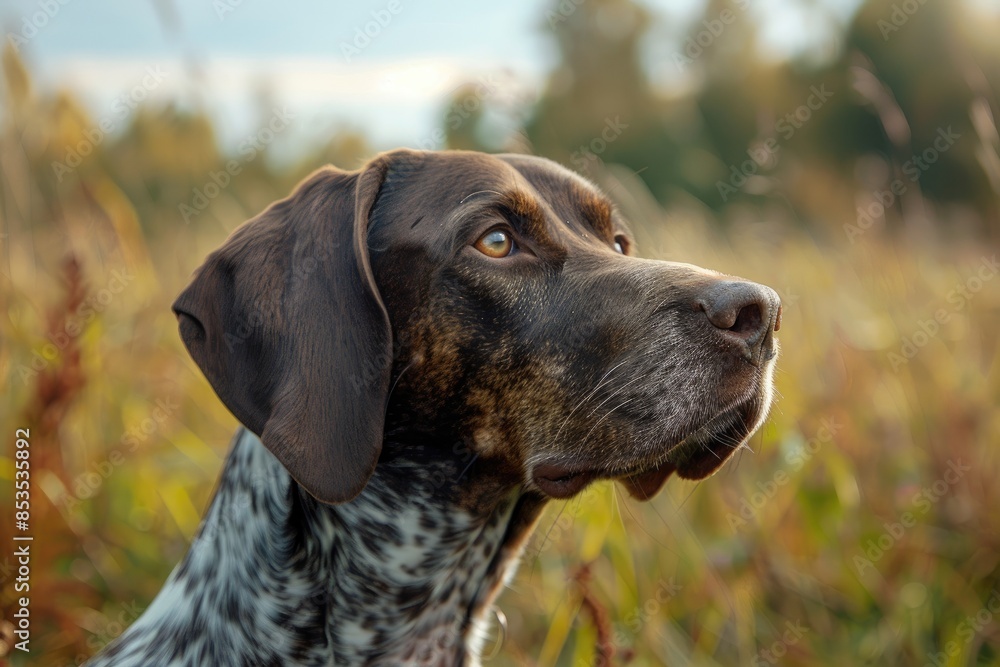 Hunting dog in tall grass. German Shorthaired Pointer. Hunting dog in tall grass. German Shorthaired Pointer.
