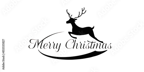 Merry Christmas text with a flying reindeer vector 