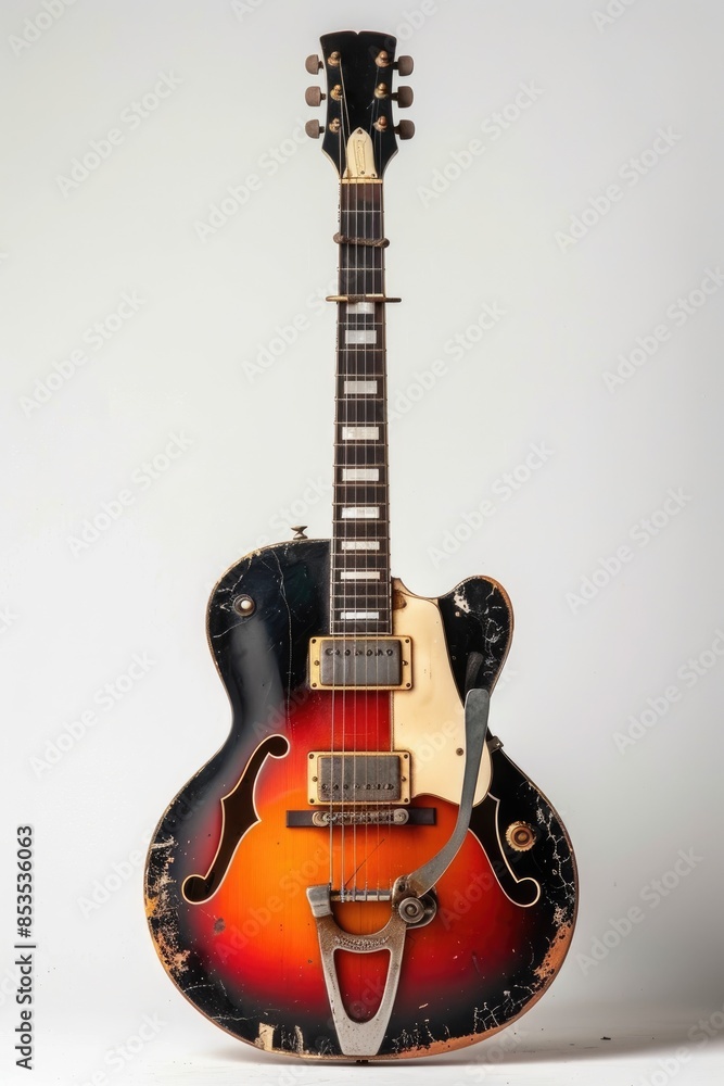 Obraz premium Retro electric guitar on white background