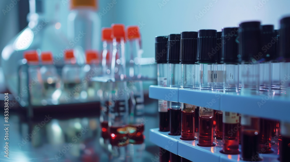 Test Tubes with Blood Samples in Hospital Laboratory Test Tubes with Blood Samples in Hospital Laboratory